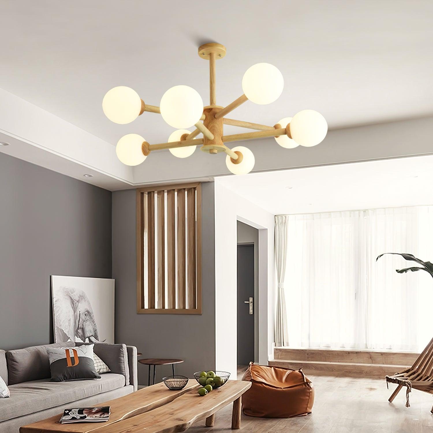 Kalds Chandelier Wooden Globe Minimalist Natural-Neutral Decor
