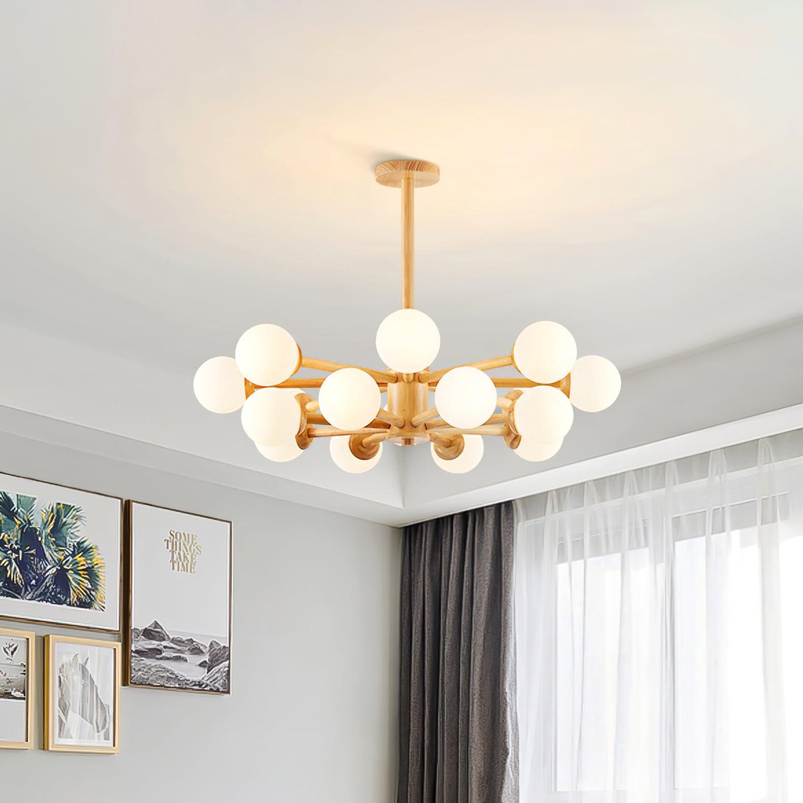 Kalds Chandelier Wooden Globe Minimalist Natural-Neutral Decor