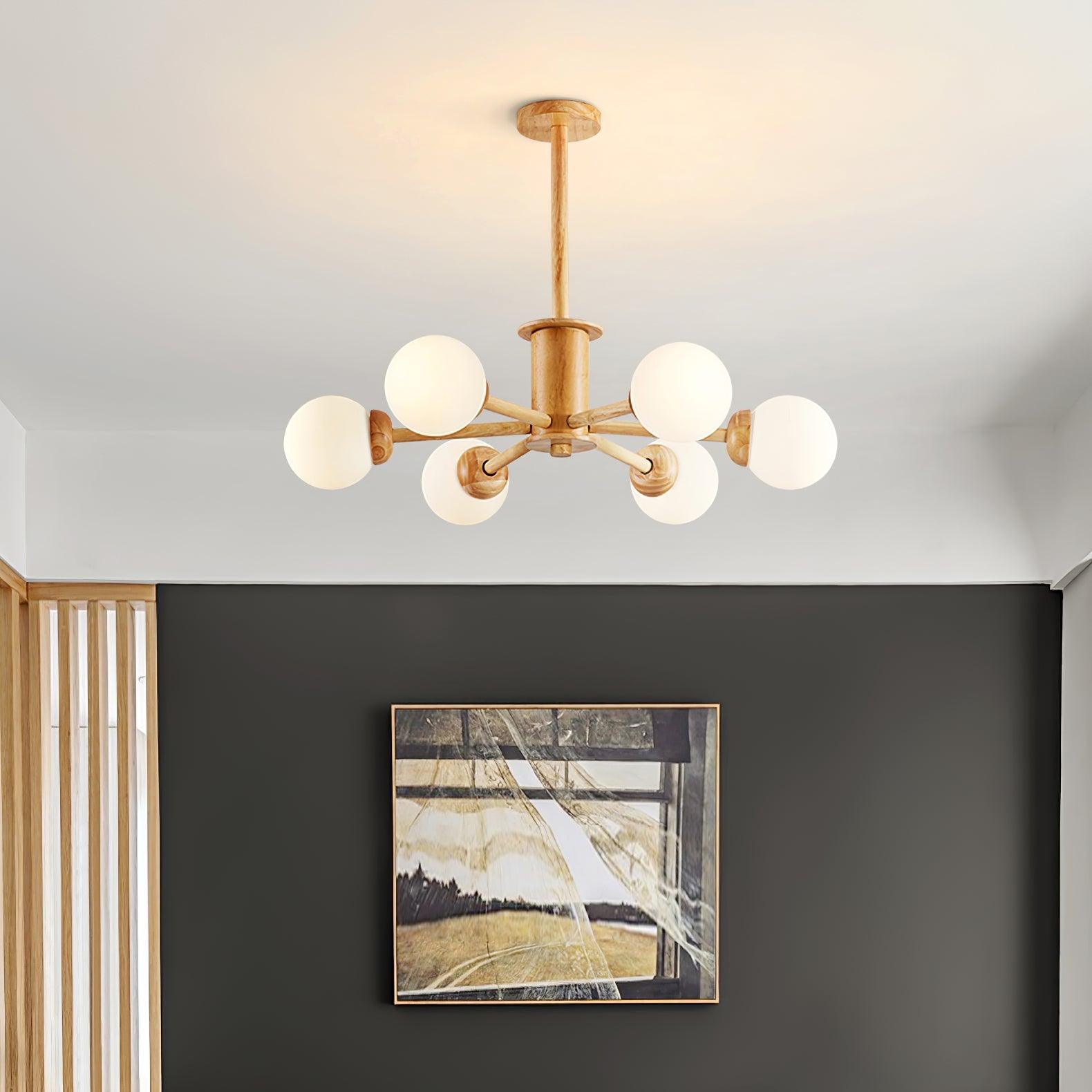 Kalds Chandelier Wooden Globe Minimalist Natural-Neutral Decor