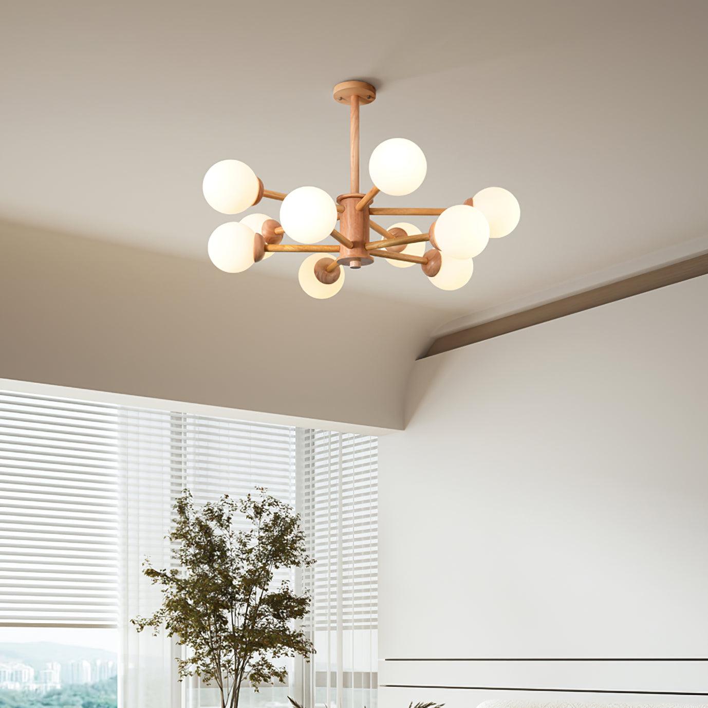 Kalds Chandelier Wooden Globe Minimalist Natural-Neutral Decor