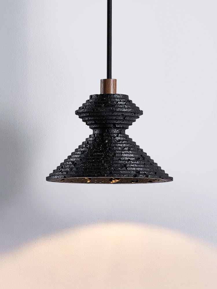 Elia Black Travertine Layered Texture Pendant Lamp-Neutral Decor