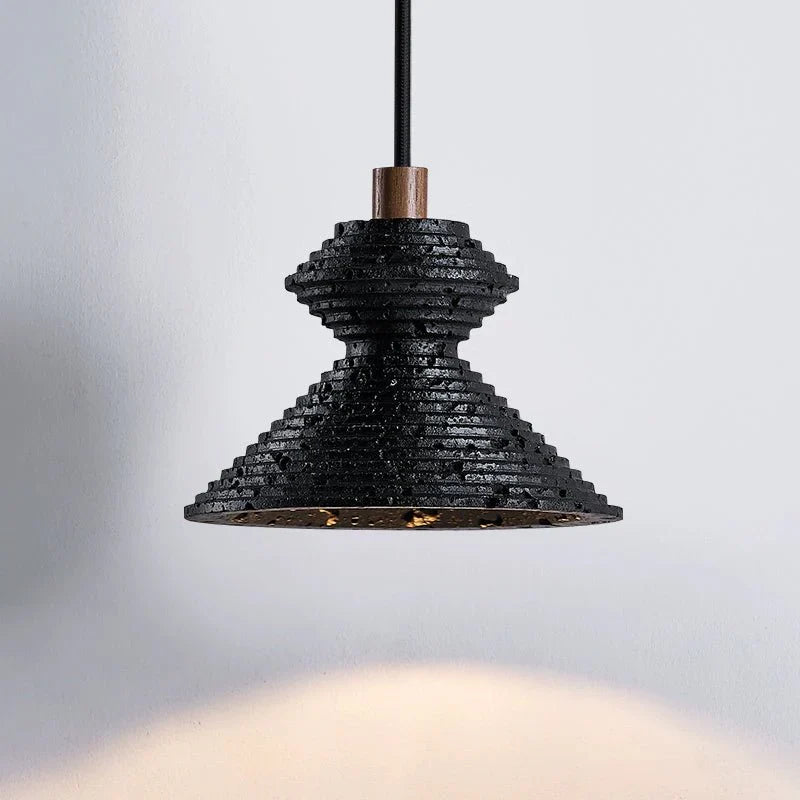 Elia Black Travertine Layered Texture Pendant Lamp-Neutral Decor