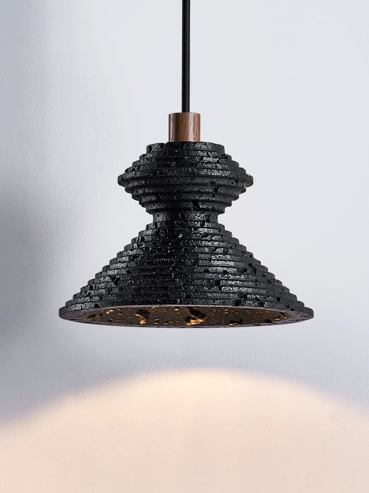 Elia Black Travertine Layered Texture Pendant Lamp-Neutral Decor