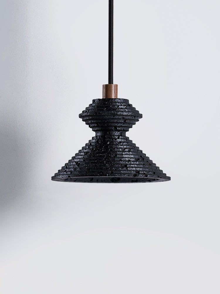 Elia Black Travertine Layered Texture Pendant Lamp-Neutral Decor
