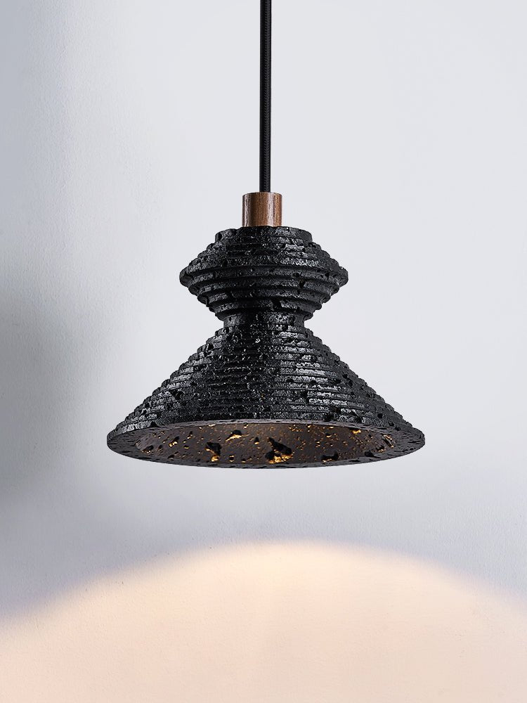 Elia Black Travertine Layered Texture Pendant Lamp-Neutral Decor