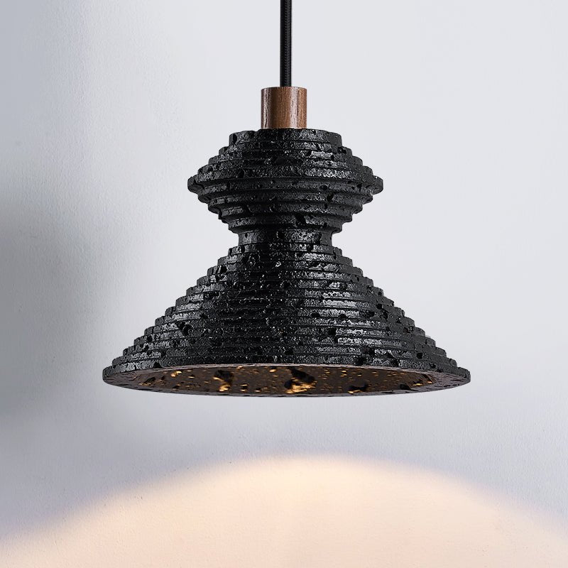 Elia Black Travertine Layered Texture Pendant Lamp-Neutral Decor