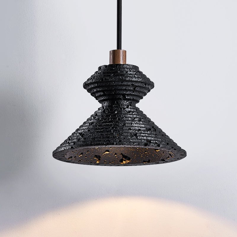 Elia Black Travertine Layered Texture Pendant Lamp-Neutral Decor
