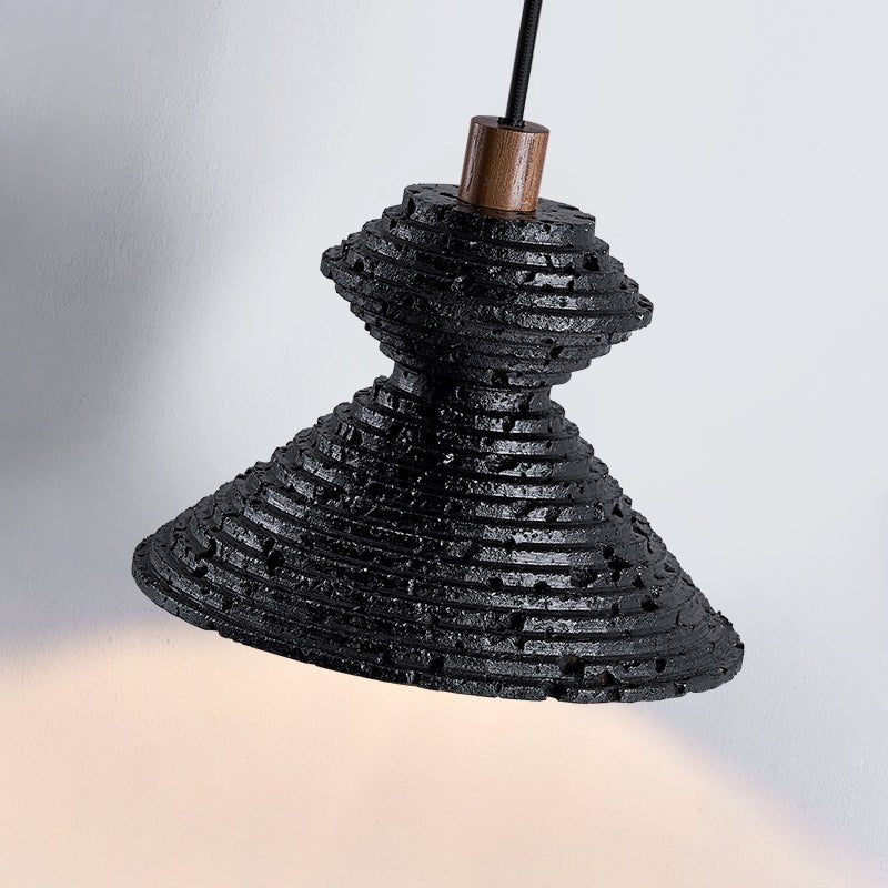 Elia Black Travertine Layered Texture Pendant Lamp-Neutral Decor