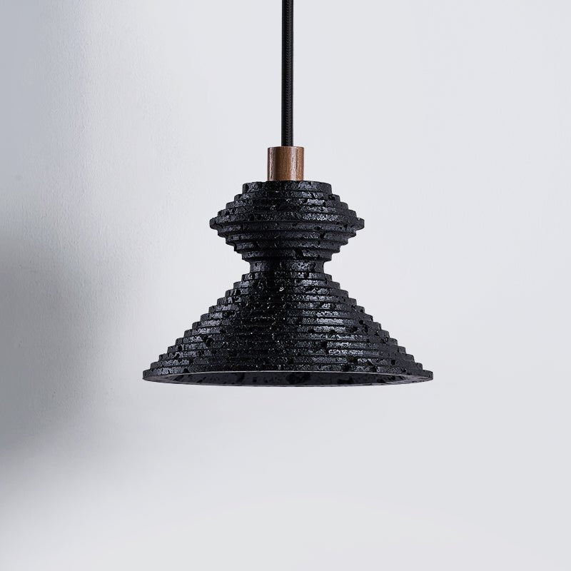 Elia Black Travertine Layered Texture Pendant Lamp-Neutral Decor