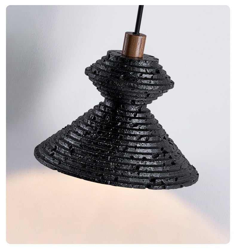 Elia Black Travertine Layered Texture Pendant Lamp-Neutral Decor