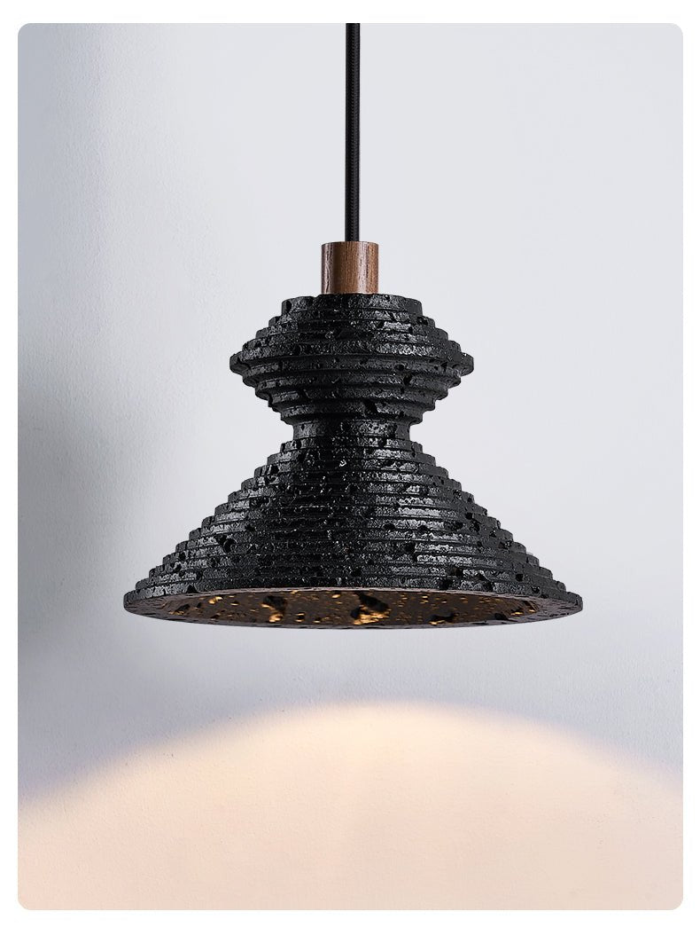 Elia Black Travertine Layered Texture Pendant Lamp-Neutral Decor