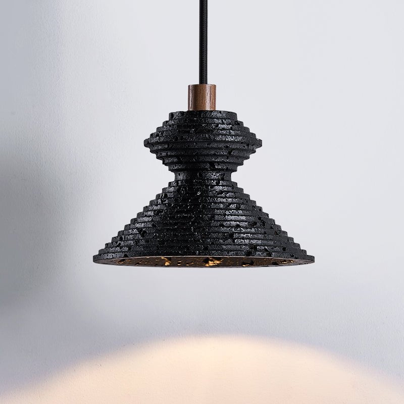 Elia Black Travertine Layered Texture Pendant Lamp-Neutral Decor