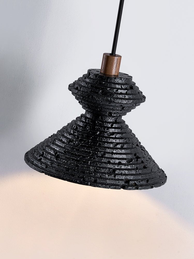Elia Black Travertine Layered Texture Pendant Lamp-Neutral Decor