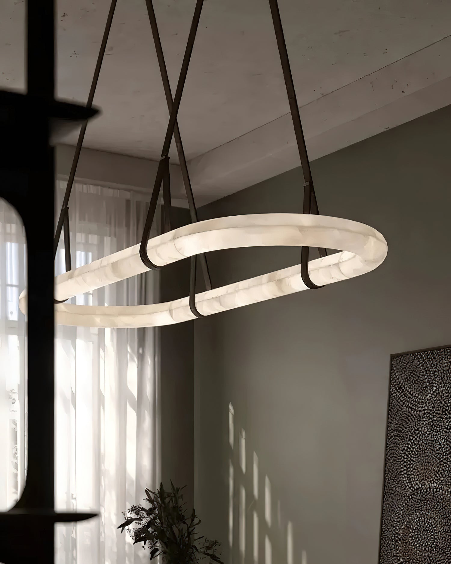 Kurve Chandelier Alabaster Ring Artificial leather