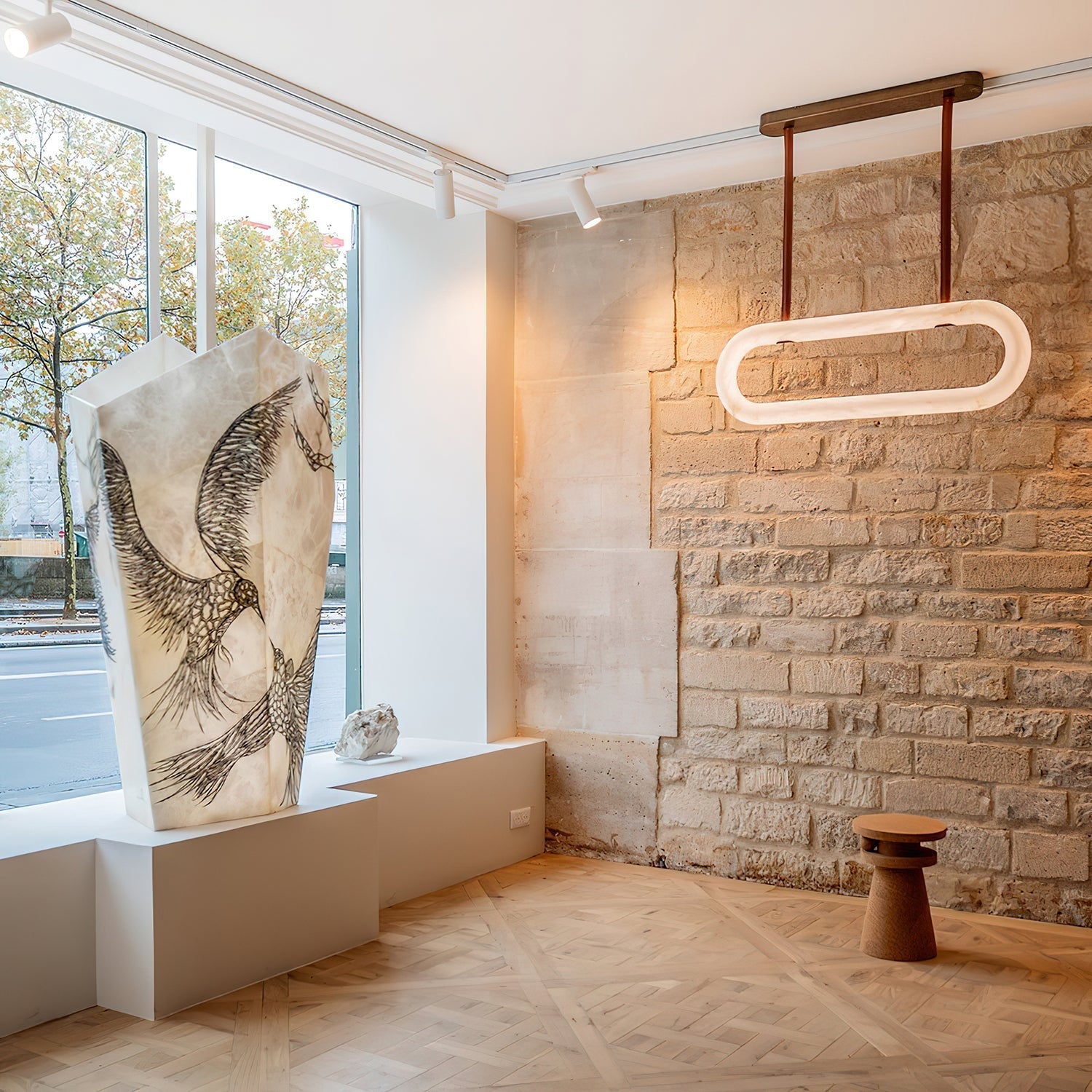Kurve Chandelier Alabaster Ring Artificial leather