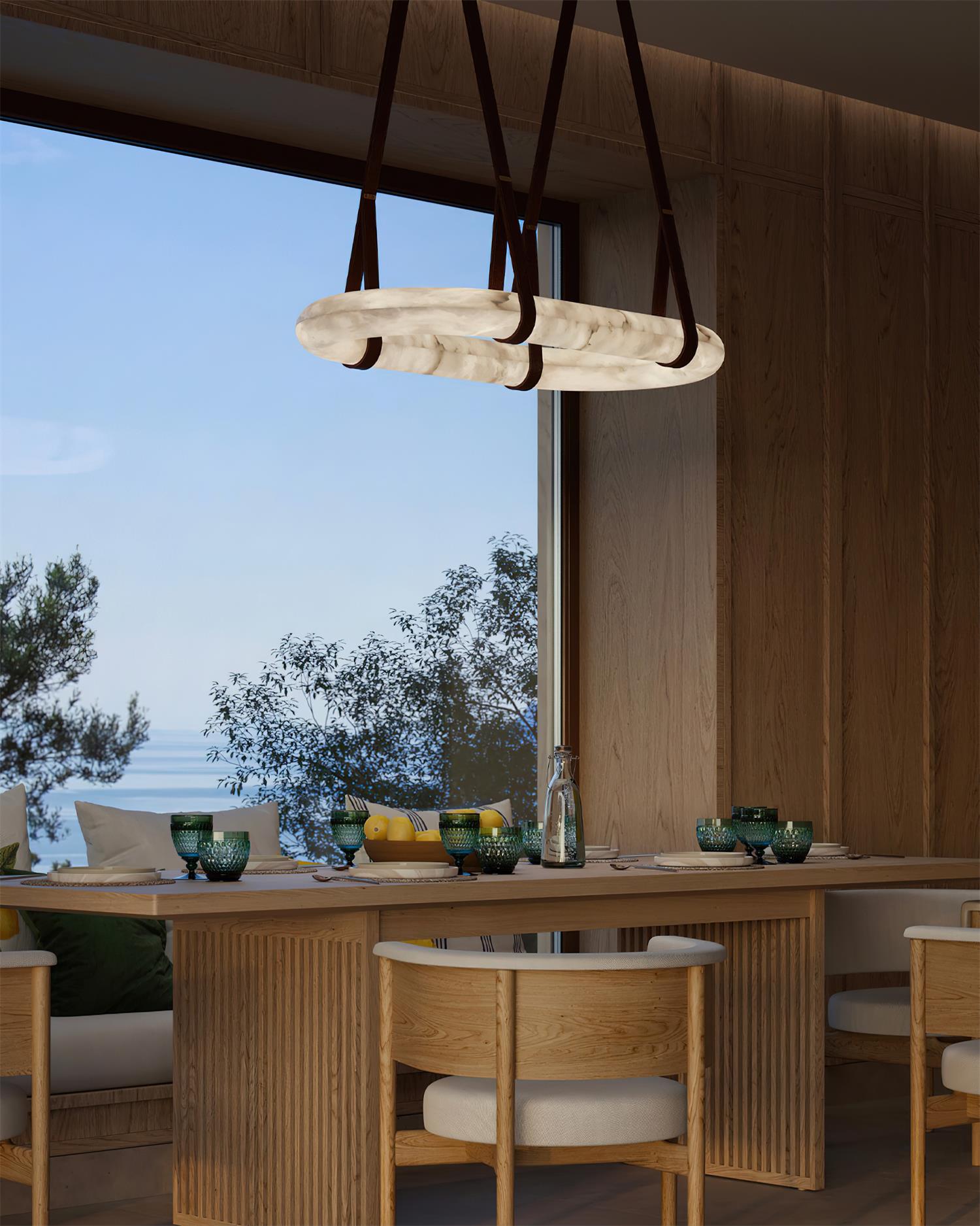 Kurve Chandelier Alabaster Ring Artificial leather