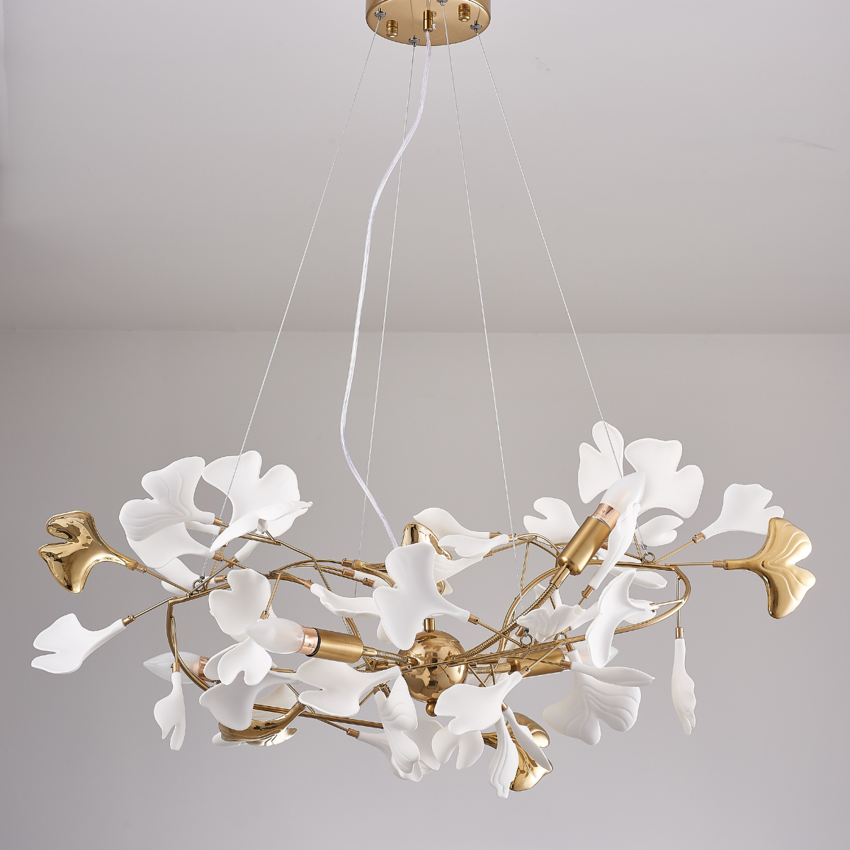 Olivia Luxury Ceramic Chandelier Large Foyer, Gingko leaf, Living Room - Neutral Decor