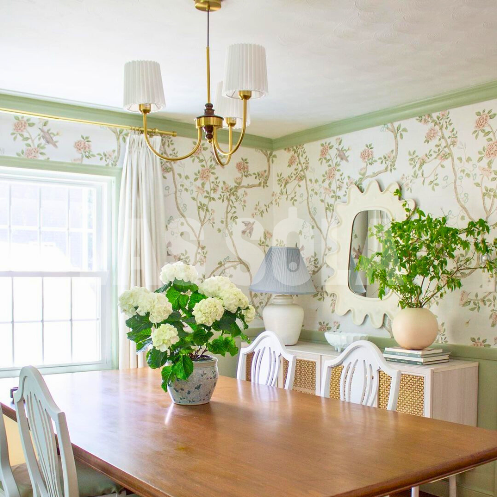 Silva Modern Retro Fabric Chandelier, White/Green - Neutral Decor