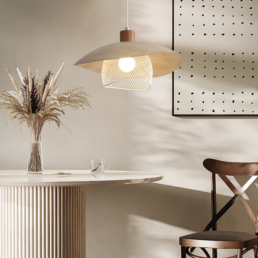 Arisha Modern LED Pendant Light Beige/Green/Wood Dining Room - Neutral Decor