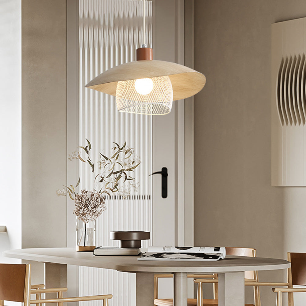 Arisha Modern LED Pendant Light Beige/Green/Wood Dining Room - Neutral Decor