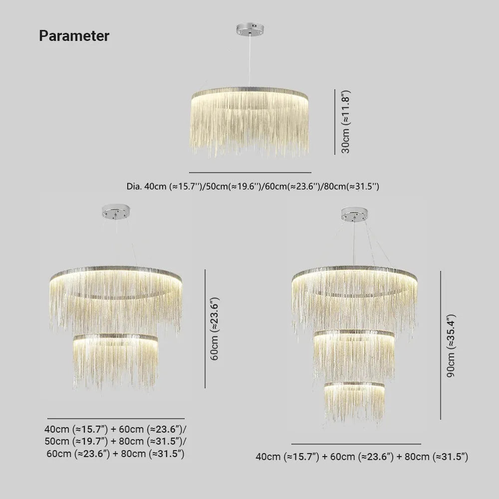 Arisha Tassel Chain Art Deco Pendant Light Silver/Gold Living Room/Hall - Neutral Decor