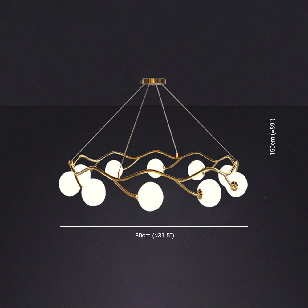 Valentina Modern Designe Wave Metal/Glass Pendant Light, White/Gold - Neutral Decor