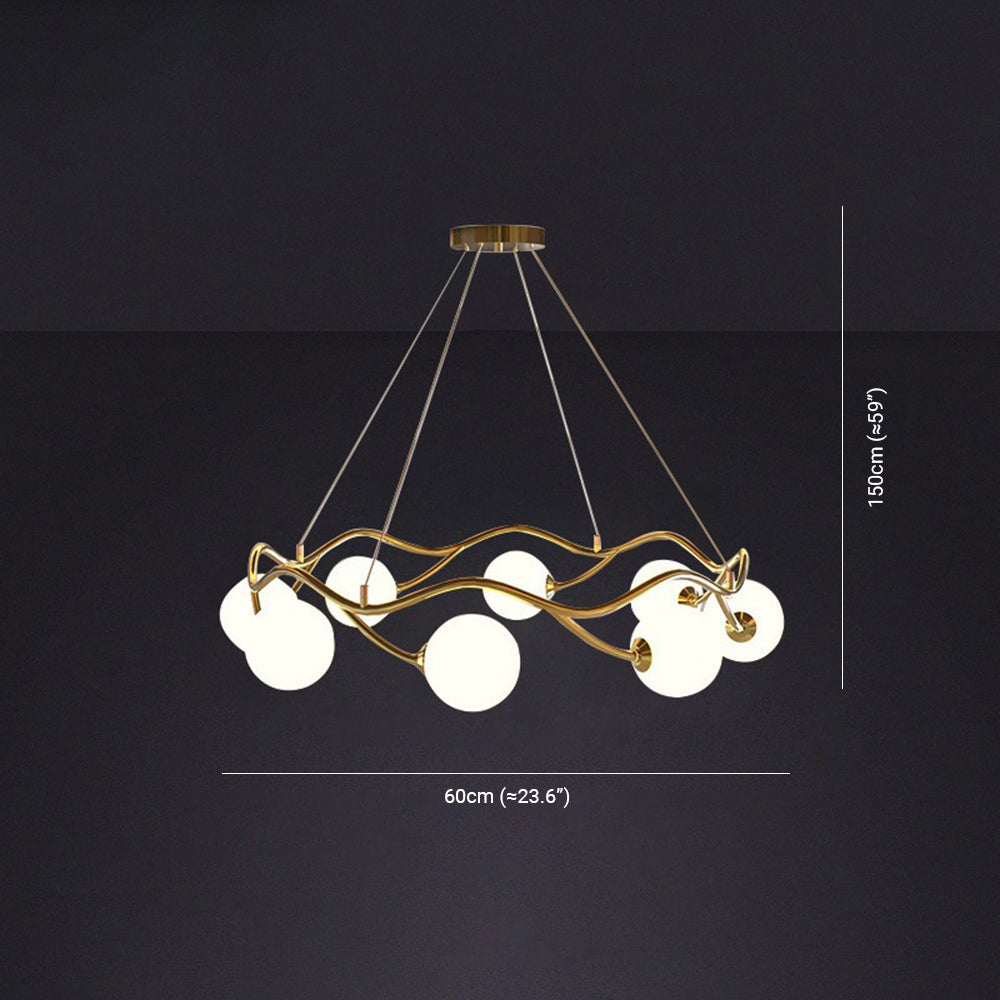 Valentina Modern Designe Wave Metal/Glass Pendant Light, White/Gold - Neutral Decor