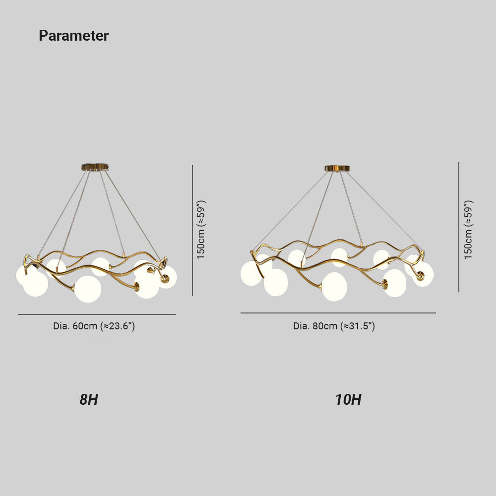 Valentina Modern Designe Wave Metal/Glass Pendant Light, White/Gold - Neutral Decor