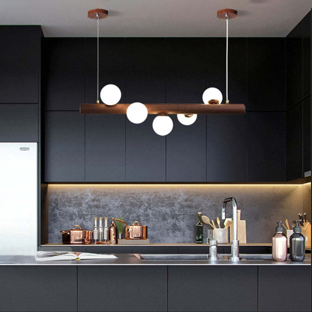 Valentina Glass Bubble Pendant Light Wood/Walnut - Neutral Decor