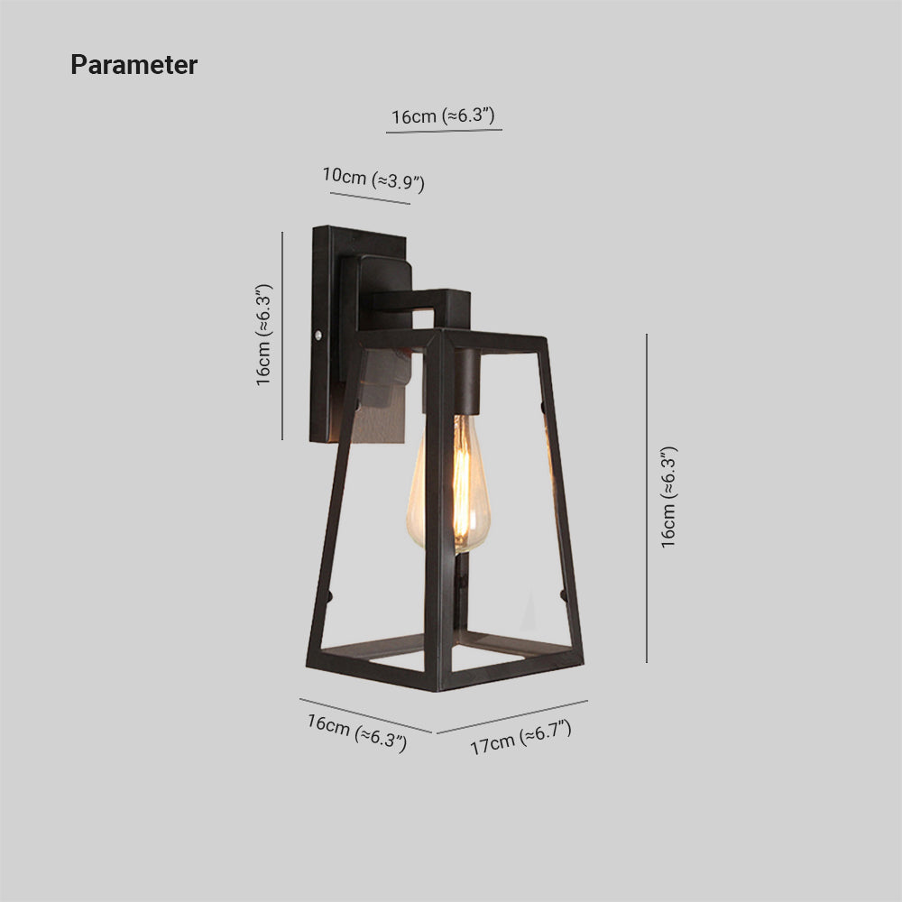 Austin Retro Black Industrial Lantern Wall Lamp, Metal & Glass - Neutral Decor