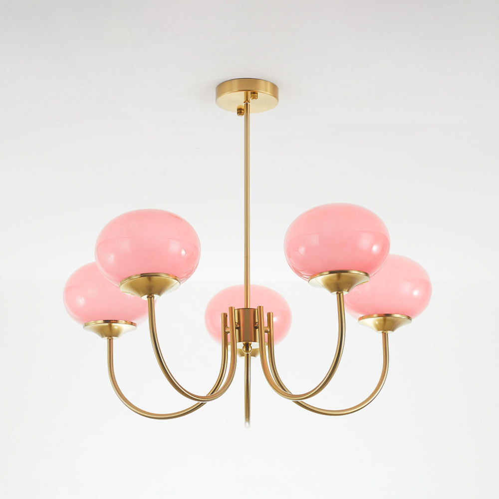 Valentina Retro Art Deco Globe Chandelier, White/Pink/Beige - Neutral Decor