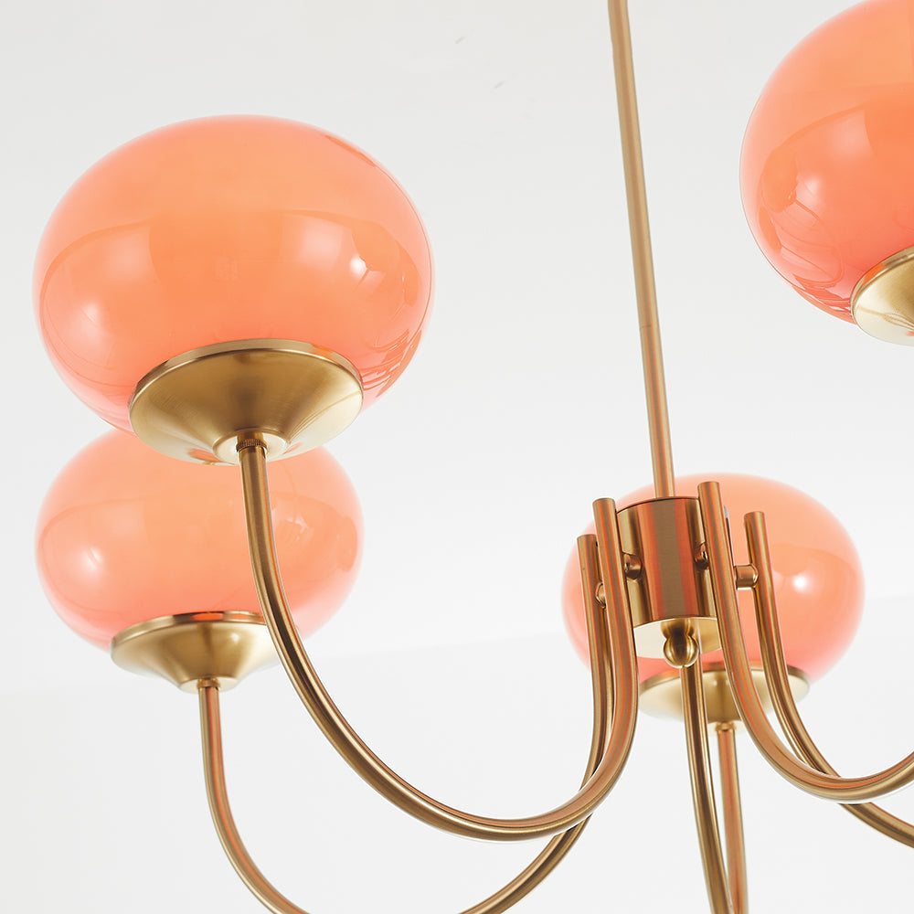 Valentina Retro Art Deco Globe Chandelier, White/Pink/Beige - Neutral Decor