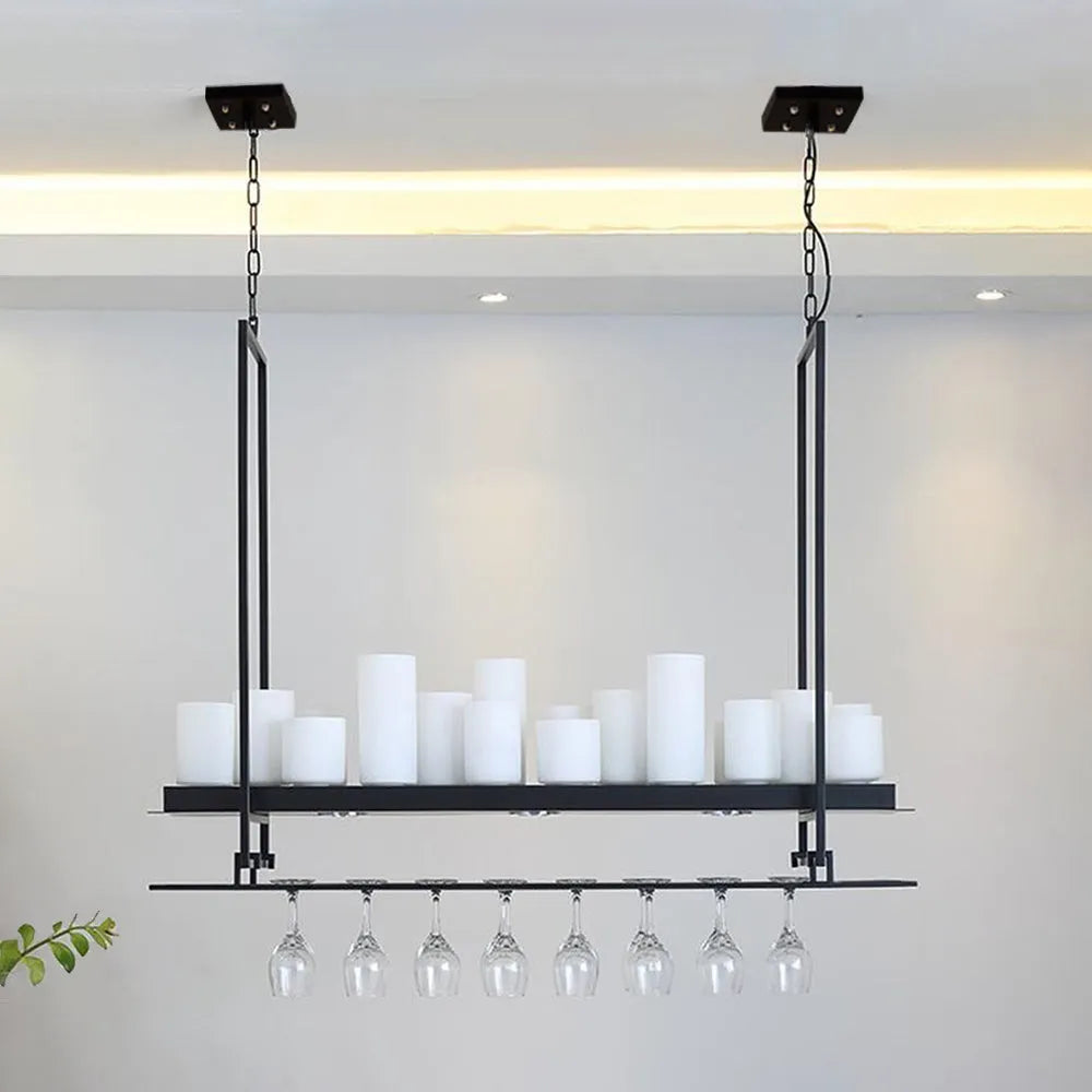 Austin Candle Black Chandeliers for Kitchen Island, Wine Glass Holder - Neutral Decor
