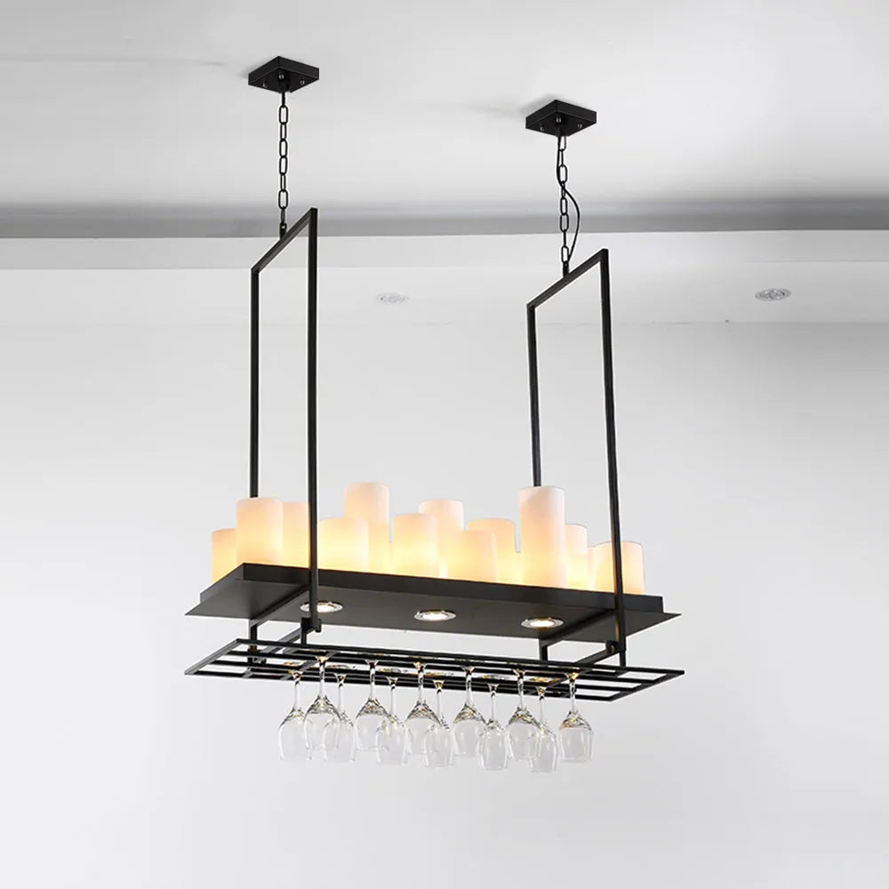 Austin Candle Black Chandeliers for Kitchen Island, Wine Glass Holder - Neutral Decor