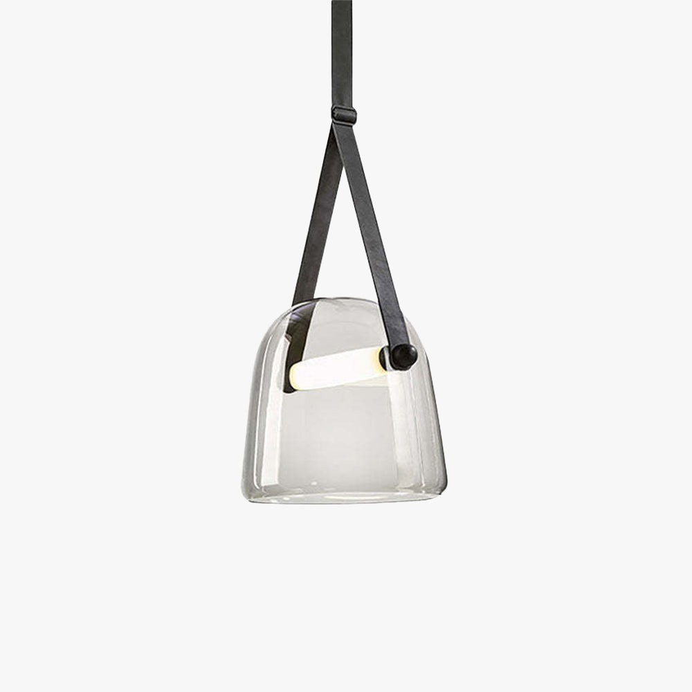 Valentina Modern Nordic Leather/Glass Pendant Light, Grey/White - Neutral Decor