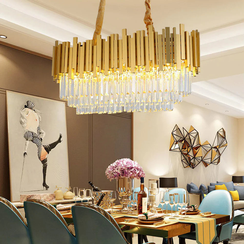 Kristy Nordic Postmodern Luxury Gold Crystal Chandelier for Dining Room & Living Room - Neutral Decor