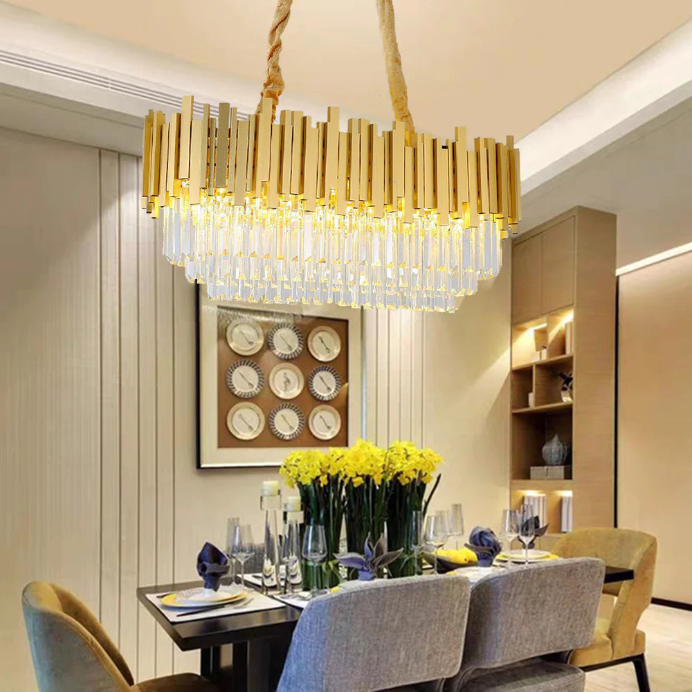 Kristy Nordic Postmodern Luxury Gold Crystal Chandelier for Dining Room & Living Room - Neutral Decor