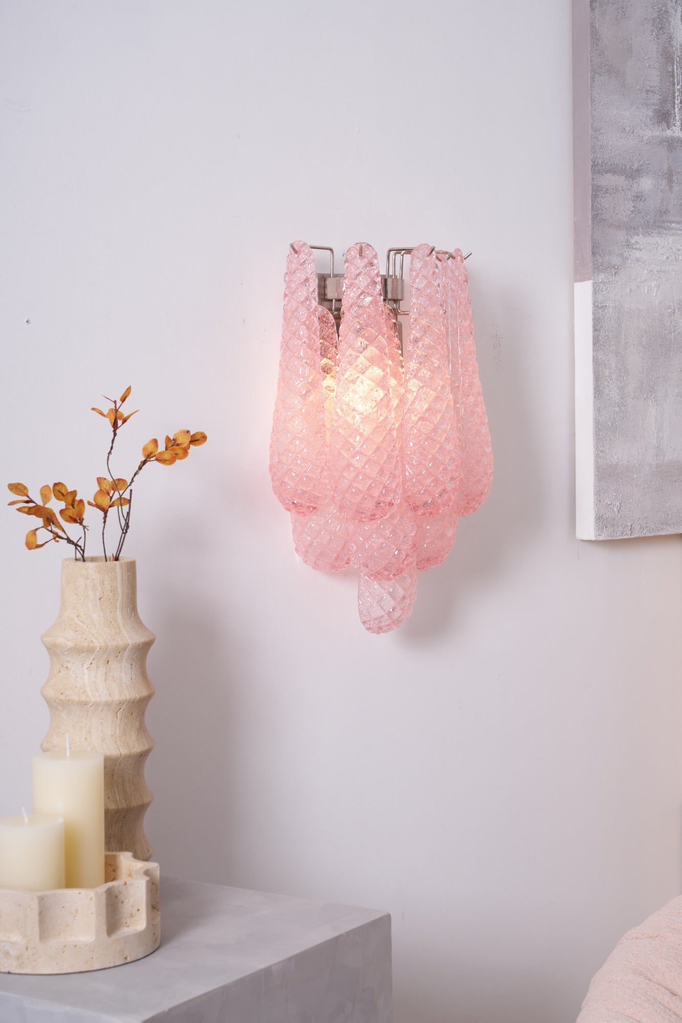 Aurora Wall Lamp Pink Teardrop Glass Floral Artistic-Neutral Decor