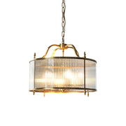 Lambeth Glass Chandelier with ribbed panels and a gold finish.