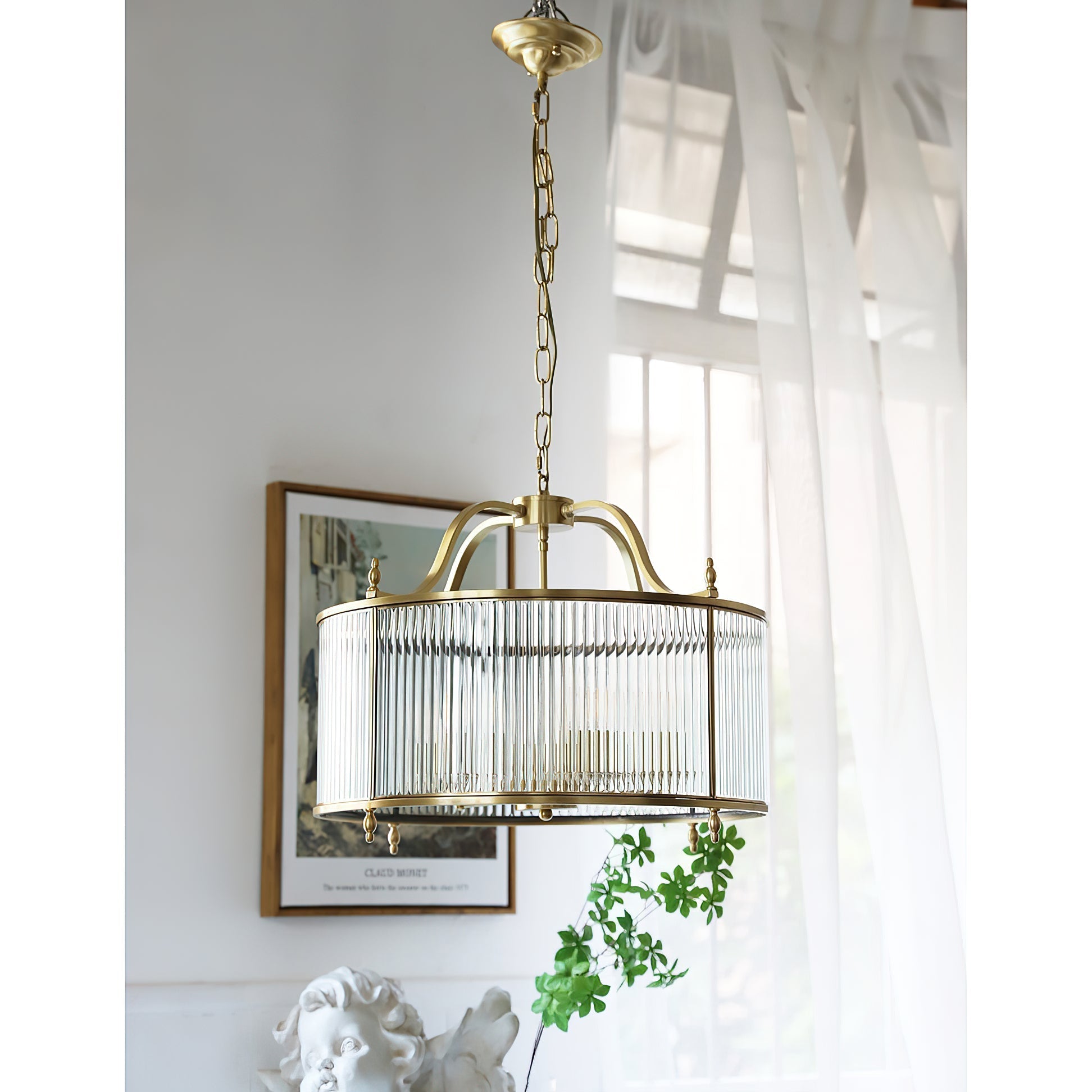 Angled shot showcasing the structure of the 6-head Lambeth Chandelier.