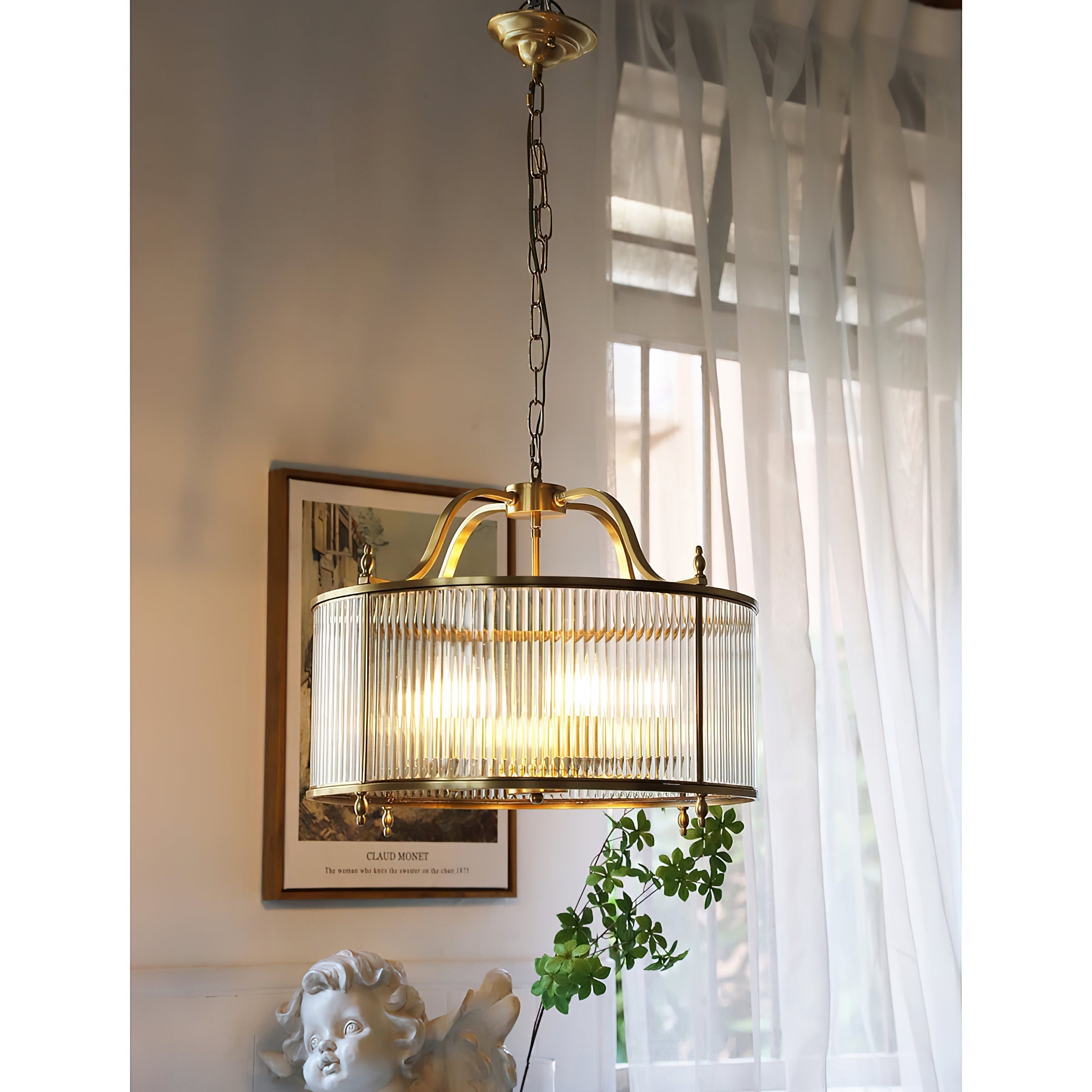 Detail of the gold hanging chain and ceiling canopy for the Lambeth Chandelier.