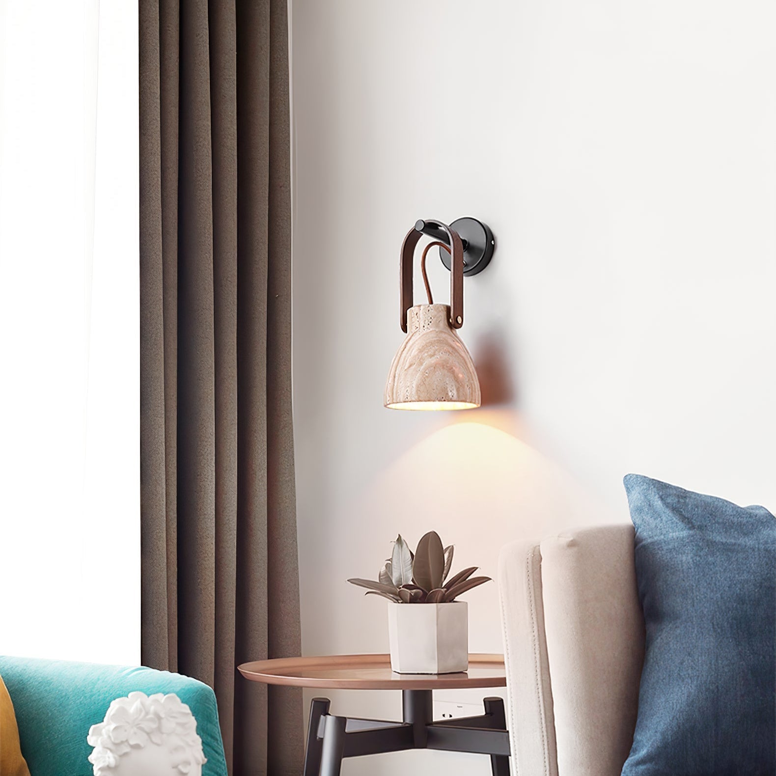 Travertine Lantern Wall Light-Neutral Decor