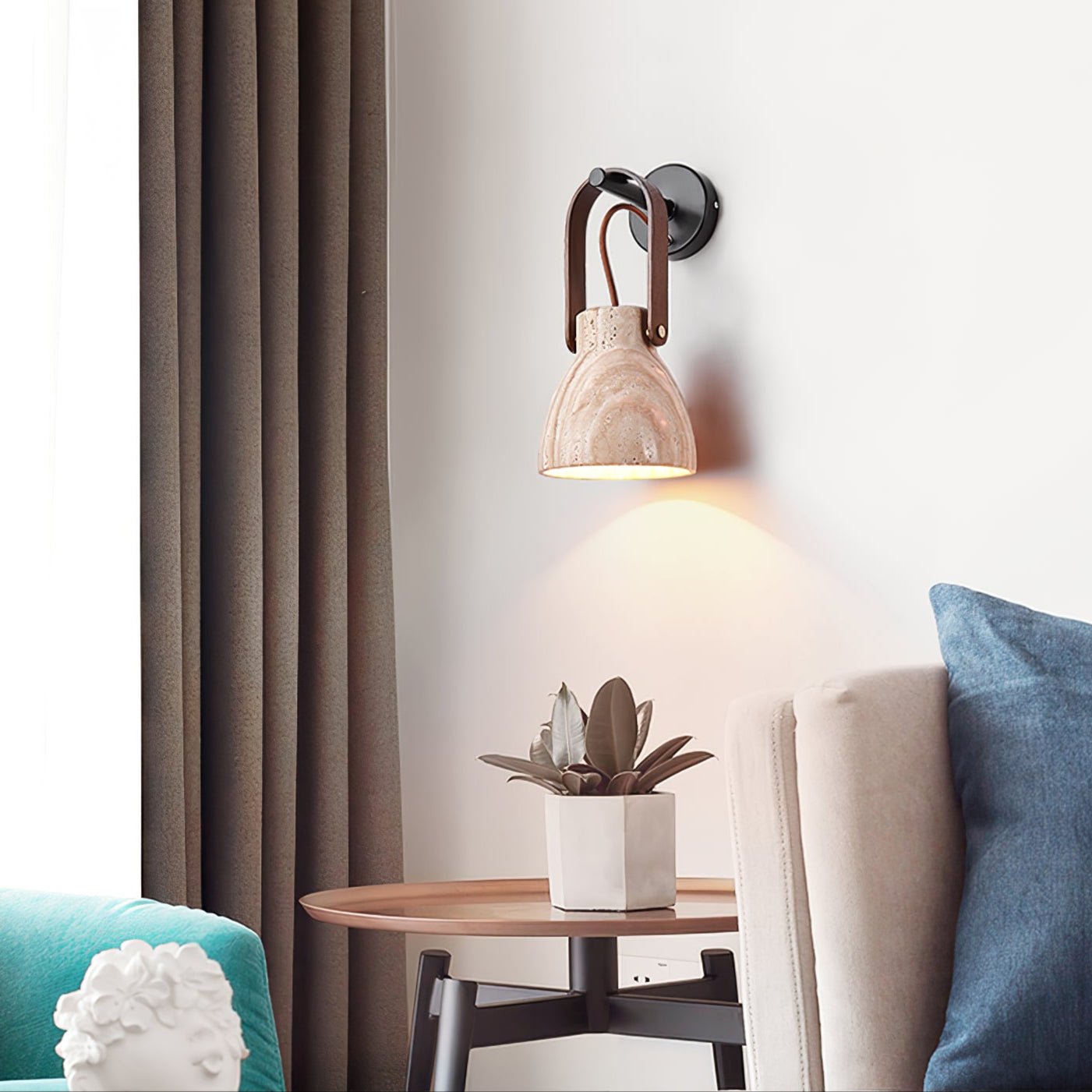 Tarix Travertine Lantern Wall Light-Neutral Decor