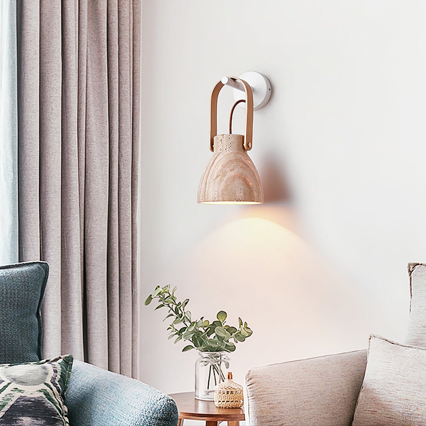 Tarix Travertine Lantern Wall Light-Neutral Decor