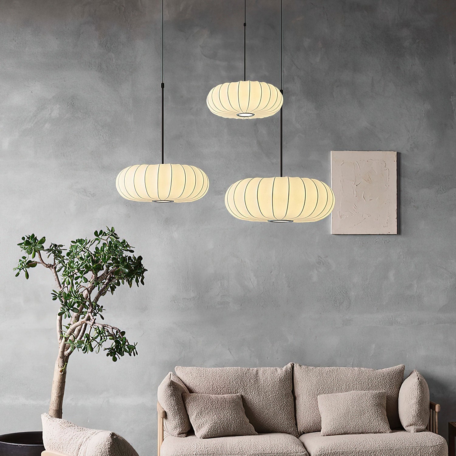 Lantern Silk Pendant Lamp-Neutral Decor