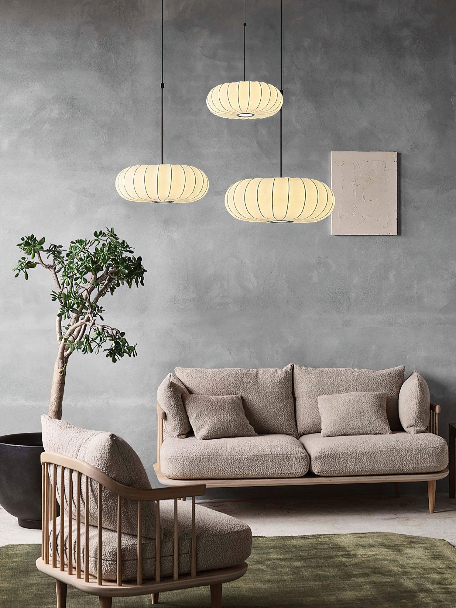 Lantern Silk Pendant Lamp-Neutral Decor
