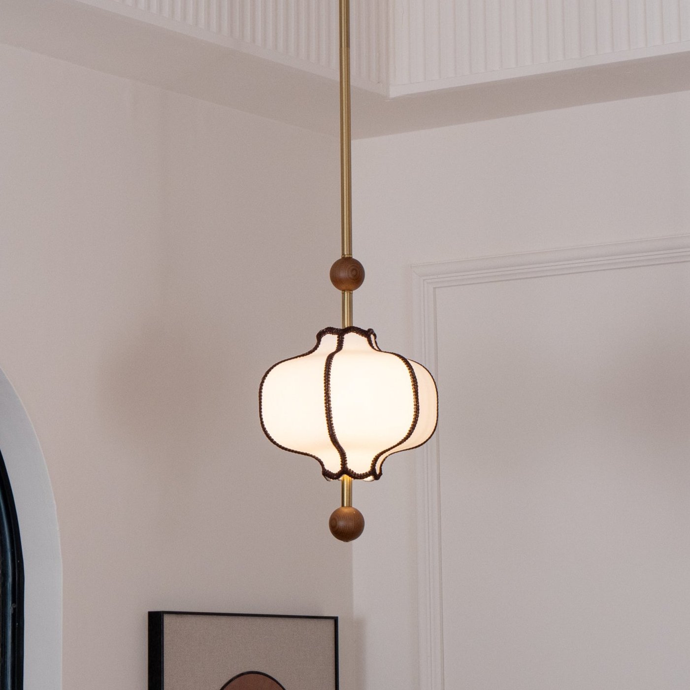 Lustra Pendant Light Lantern Fabric for Living Room-Neutral Decor