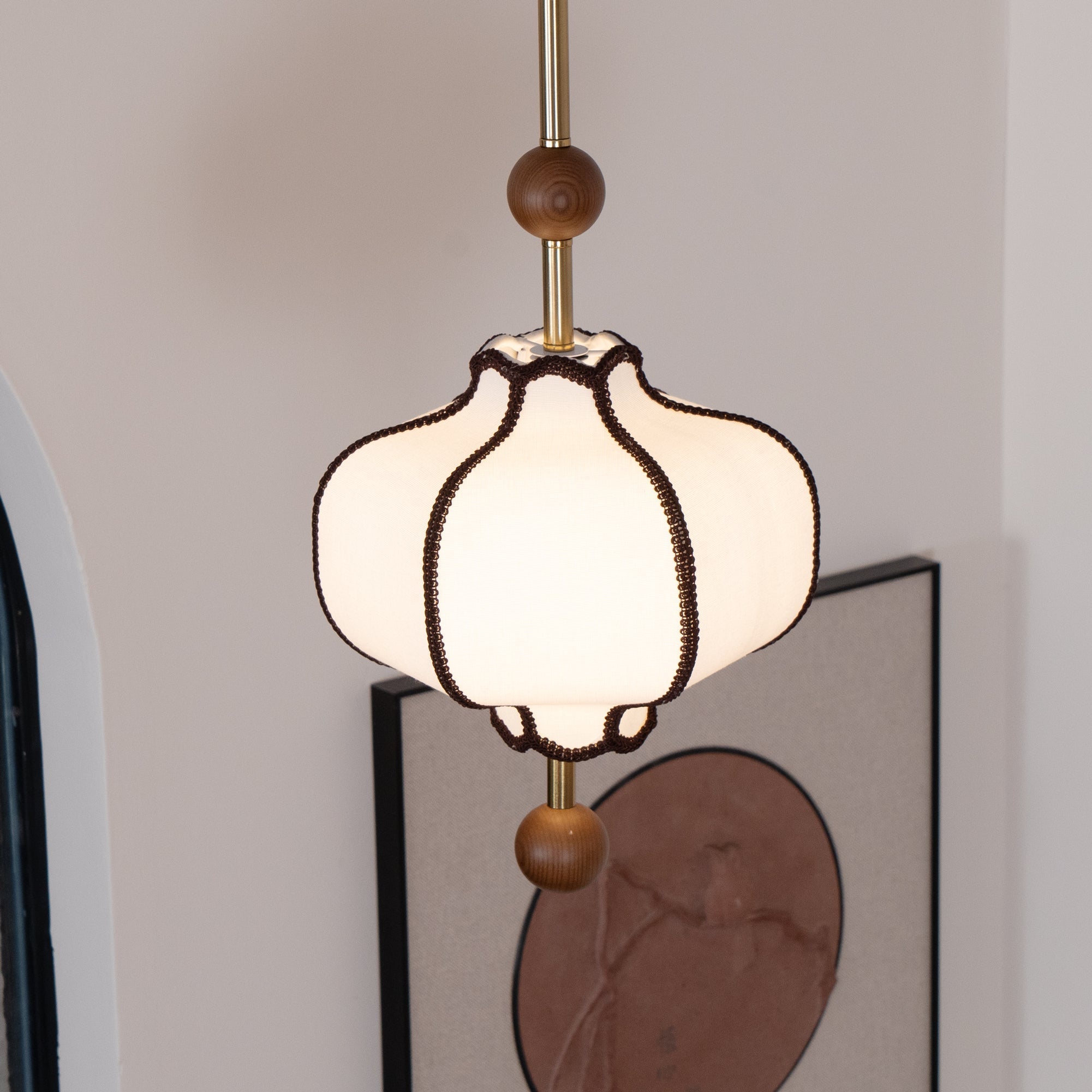 Lustra Pendant Light Lantern Fabric for Living Room-Neutral Decor