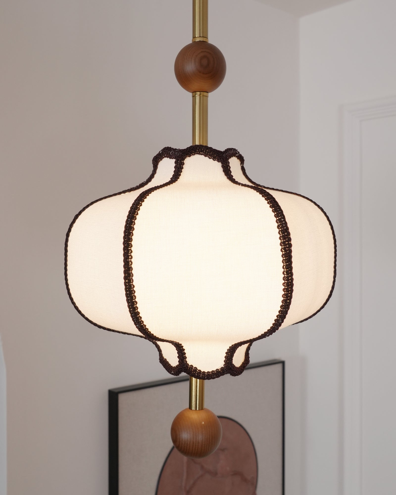 Lustra Pendant Light Lantern Fabric for Living Room-Neutral Decor