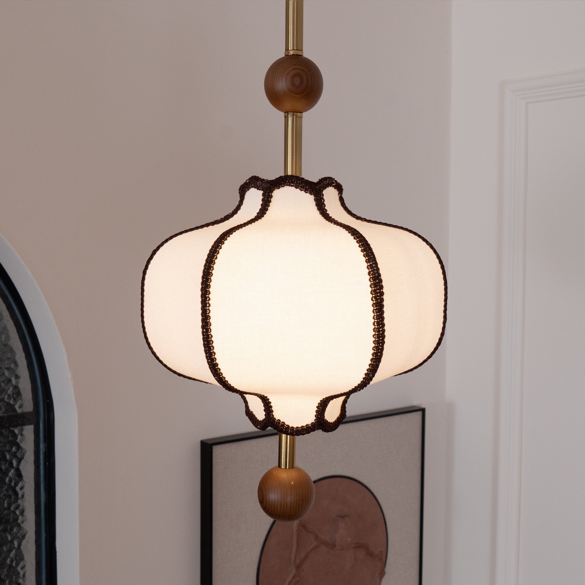 Lustra Pendant Light Lantern Fabric for Living Room-Neutral Decor